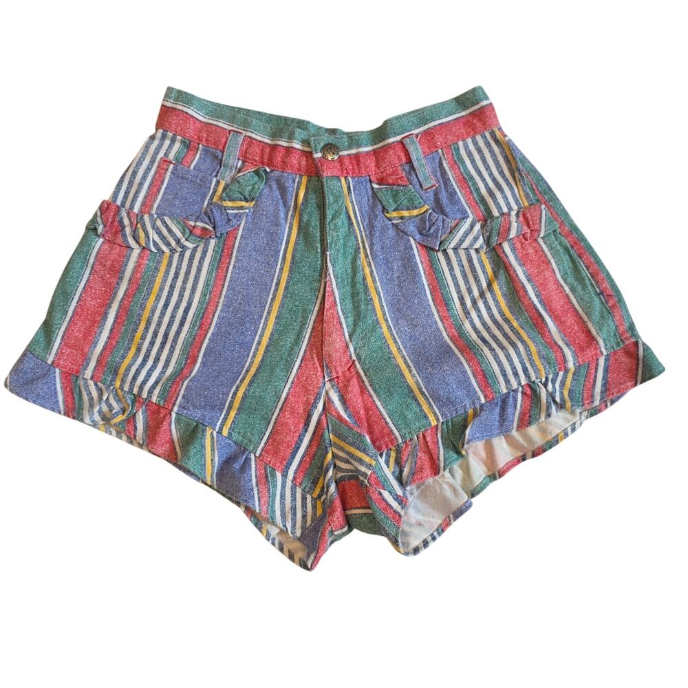 ​Vintage Camptown Club Striped Ruffle Hot Pants High Waisted Shorts Size 7/8